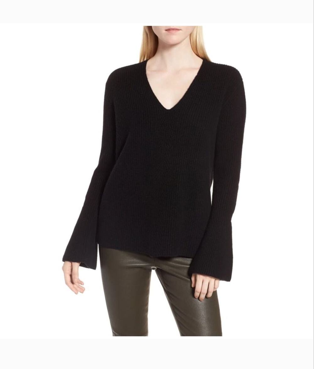 Nordstrom Signature 100% Cashmere Bell Sleeve Sweater Black